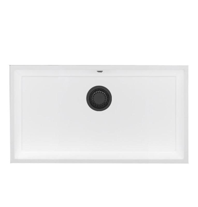 GraniteMy Universal Nagy Fehér Gránit Mosogató 74x40 cm gun metal dugóval - 1208967895