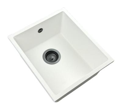 GraniteMy Universal Fehér gránit mosogató 34x40 cm fehér felépítményes, alépítményes és síkba építhető, gun metal dugóval 1208967904
