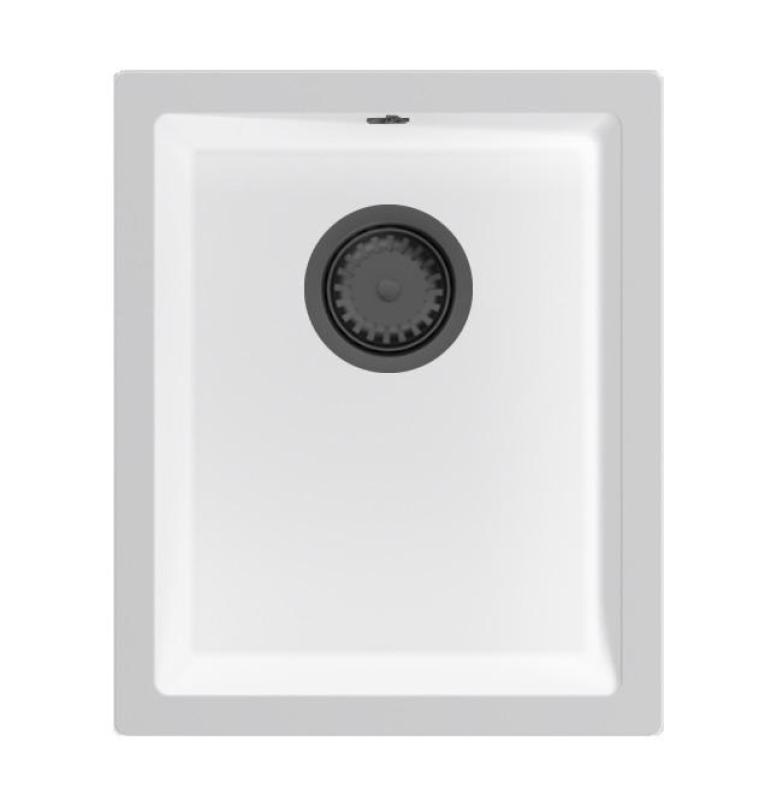 GraniteMy Universal Fehér gránit mosogató 34x40 cm fehér felépítményes, alépítményes és síkba építhető, gun metal dugóval 1208967904
