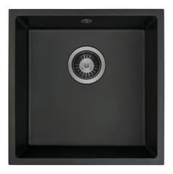 GraniteMy Universele Zwarte Granieten Spoelbak 40x40 cm zwart opbouw onderbouw en vlakbouw met Gun metal plug 1208967906