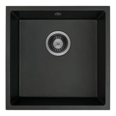 GraniteMy Universele Zwarte Granieten Spoelbak 40x40 cm zwart opbouw onderbouw en vlakbouw met Gun metal plug 1208967906