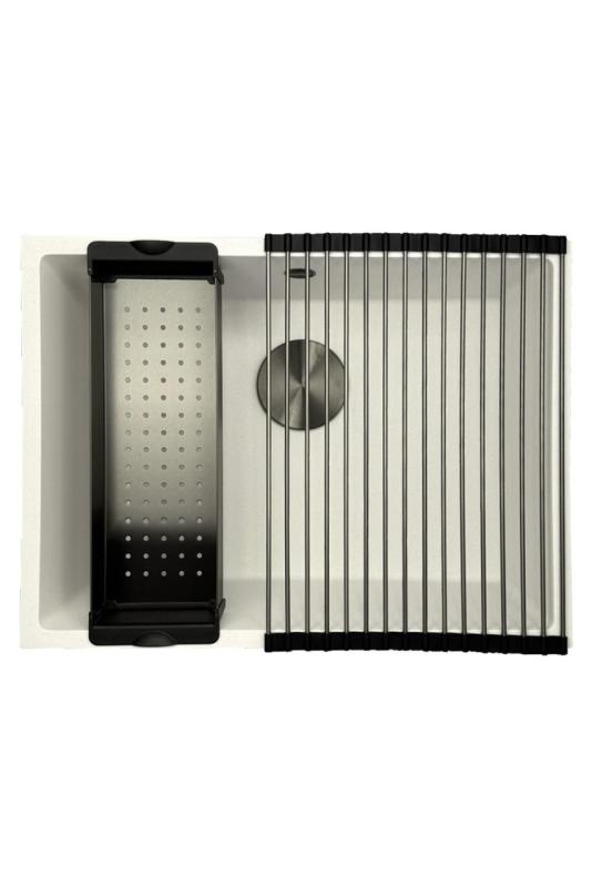 GraniteMy Universele Granieten Witte Spoelbak 55x40 cm opbouw, onderbouw en vlakbouw met gun metal plug- 1208967933