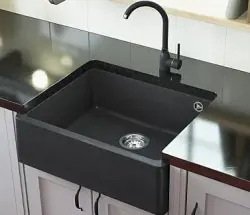 GraniteMy Tradition Vidéki Mosogató Gránit Mosogatótálca 60x48 cm Fekete Beépíthető és Felületre Szerelhető Gun Metal Dugóval 1208967939