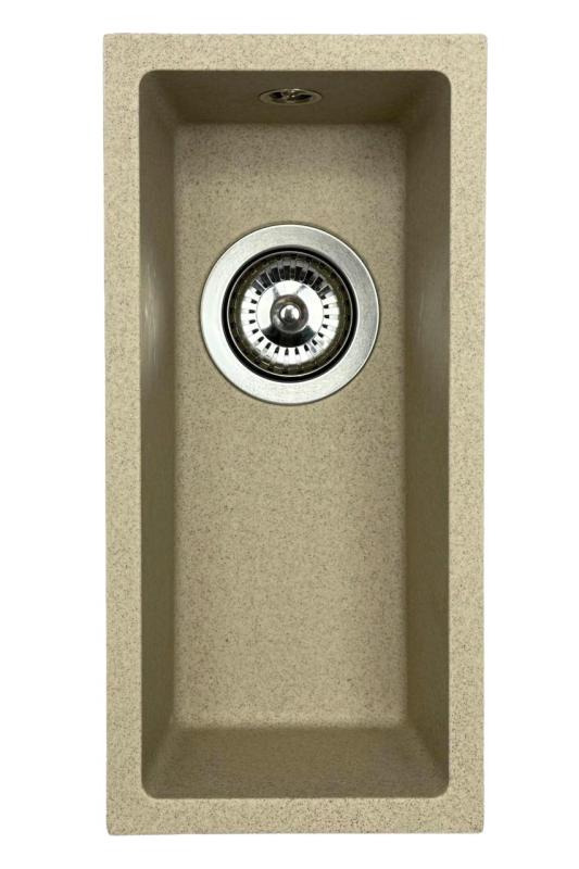 GraniteMy Universele granieten beige zand kleine spoelbak 17x40 cm opbouw, onderbouw en vlakbouw met roestvrijstalen plug 1208968002
