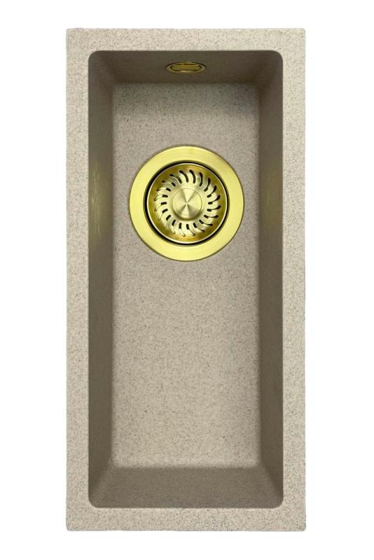 GraniteMy Univerzális gránit bézs homok kis mosogató 17x40 cm felépítés, aláépítés és süllyesztett építés arany dugóval 1208968003