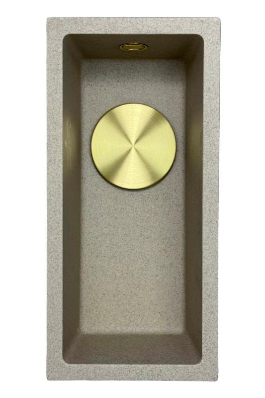 GraniteMy Univerzális gránit bézs homok kis mosogató 17x40 cm felépítés, aláépítés és süllyesztett építés arany dugóval 1208968003