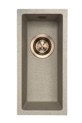 GraniteMy Universele granieten beige zand kleine spoelbak 17x40 cm opbouw onderbouw en vlakbouw met koperen plug 1208968004