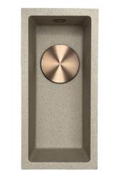 GraniteMy Universele granieten beige zand kleine spoelbak 17x40 cm opbouw onderbouw en vlakbouw met koperen plug 1208968004