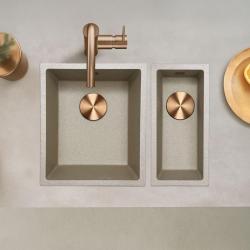 GraniteMy Universele granieten beige zand kleine spoelbak 17x40 cm opbouw onderbouw en vlakbouw met koperen plug 1208968004