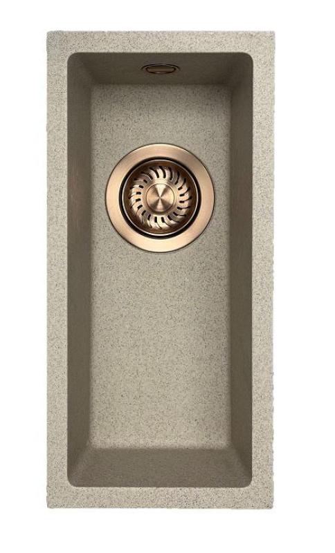 GraniteMy Universal gránit bézs homok színű kis mosogató 17x40 cm felületre szerelhető, alulról szerelhető és síkba szerelhető, réz dugóval 1208968004
