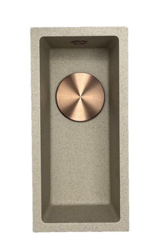 GraniteMy Universal gránit bézs homok színű kis mosogató 17x40 cm felületre szerelhető, alulról szerelhető és síkba szerelhető, réz dugóval 1208968004
