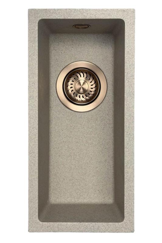 GraniteMy Universal gránit bézs homok színű kis mosogató 17x40 cm felületre szerelhető, alulról szerelhető és síkba szerelhető, réz dugóval 1208968004