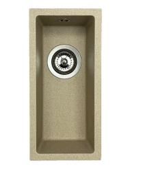 GraniteMy Universele granieten beige zand kleine spoelbak 17x40 cm opbouw onderbouw en vlakbouw met gun metal plug 1208968006
