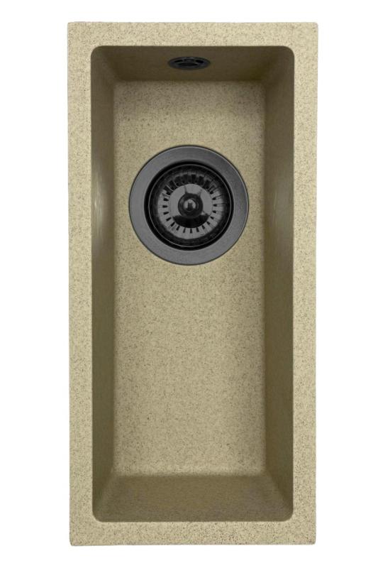 GraniteMy Universele granieten beige zand kleine spoelbak 17x40 cm opbouw onderbouw en vlakbouw met gun metal plug 1208968006