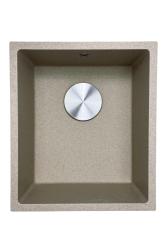 GraniteMy Universele granieten beige zand gootsteen 34x40 cm, geschikt voor opbouw, onderbouw en vlakbouw, met roestvrijstalen plug 1208968007