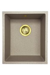 GraniteMy Universele granieten beige zand spoelbak 34x40 cm opbouw, onderbouw en vlakbouw met gouden plug 1208968008