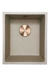 GraniteMy Universele granieten beige zand  spoelbak 34x40 cm opbouw, onderbouw en vlakbouw met koperen plug 1208968009