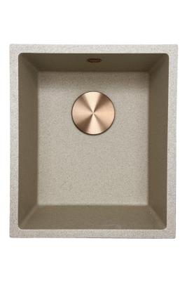 GraniteMy Universele granieten beige zand  spoelbak 34x40 cm opbouw, onderbouw en vlakbouw met koperen plug 1208968009