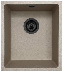 GraniteMy Universele granieten beige zand spoelbak 34x40 cm voor opbouw, onderbouw en vlakbouw met zwarte plug 1208968010