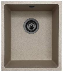GraniteMy Universele granieten beige zand spoelbak 34x40 cm opbouw onderbouw en vlakbouw met gun metal plug 1208968011