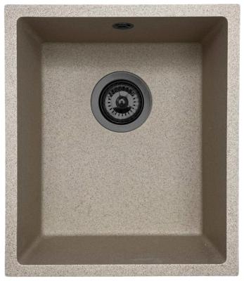 GraniteMy Universele granieten beige zand spoelbak 34x40 cm opbouw onderbouw en vlakbouw met gun metal plug 1208968011