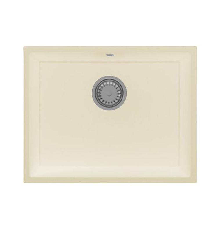 GraniteMy Universal gránit bézs homok mosogató 55x40 cm felépítésű, alulról rögzíthető és síkba építhető, rozsdamentes acél dugóval 1208968012