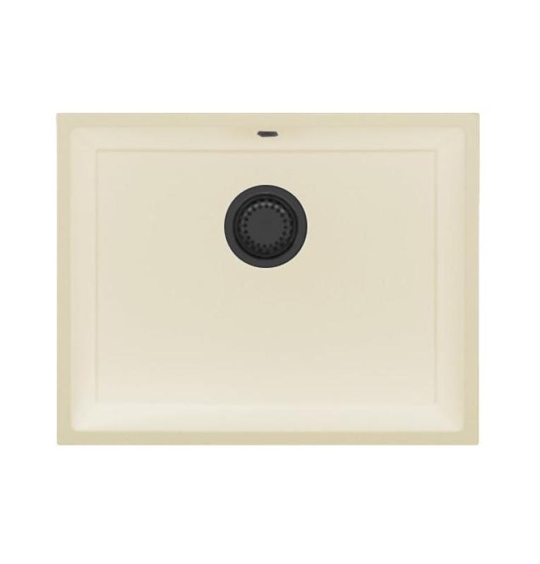 GraniteMy Universal gránit bézs homok mosogató 55x40 cm felépítésű, alépítésű és síkba építhető, gun metal dugóval 1208968016