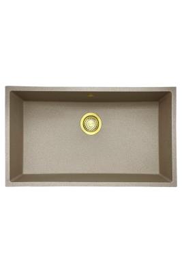 GraniteMy Universal gránit bézs homok mosogató 74x40 cm felépítmény, alépítmény és lapba épített arany dugóval 1208968018
