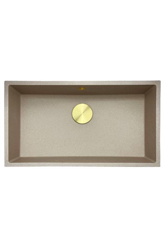 GraniteMy Universal gránit bézs homok mosogató 74x40 cm felépítmény, alépítmény és lapba épített arany dugóval 1208968018