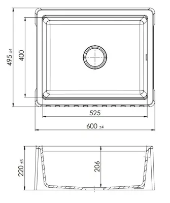 GraniteMy Tradition Vidéki Mosogató - 2 Oldalas Gránit Mosogató 60x48 cm Fekete beépített fekete dugóval 1208968029