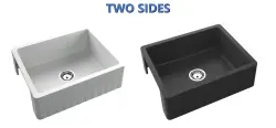 GraniteMy Tradition Vidéki Mosogató - 2-Oldalas Gránit Mosdó 60x48 cm Fekete Beépíthető Réz Dugóval 1208968030