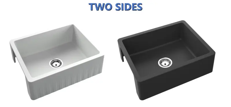 GraniteMy Tradition Vidéki Mosogató - 2-Oldalas Gránit Mosdó 60x48 cm Fekete Beépíthető Réz Dugóval 1208968030