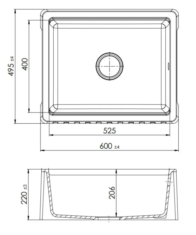 GraniteMy Tradition Vidéki Mosogató - 2-Oldalas Gránit Mosogatótálca 60x48 cm Fekete Beépíthető Gun Metal Dugóval 1208968032