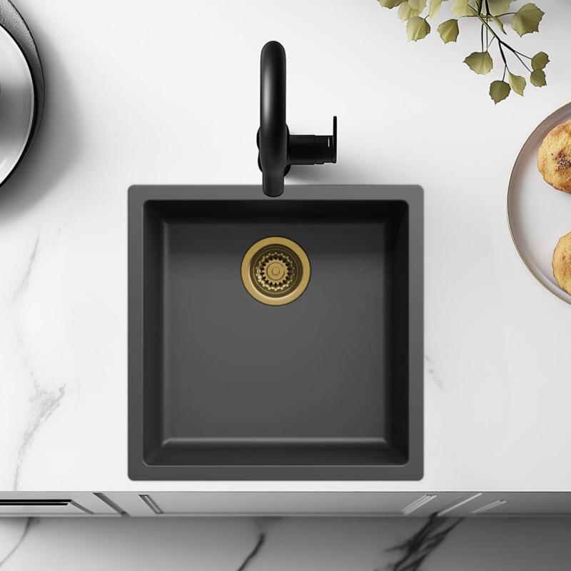 Zwarte spoelbak 40x40cm onderbouw, opbouw en vlakbouw met gouden plug 1208968034

Fekete mosogatótálca 40x40 cm alsó, felső és süllyesztett beépítéssel, arany dugóval 1208968034