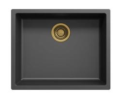 Fekete mosogató 50x40 cm alsó, felső és sík beépítés arany dugóval 1208968037