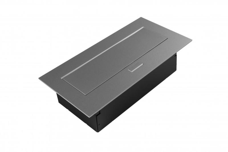 Bútor aljzat 2x aljzat földeléssel, USB A+C, tápkábel csatlakozóval, alu