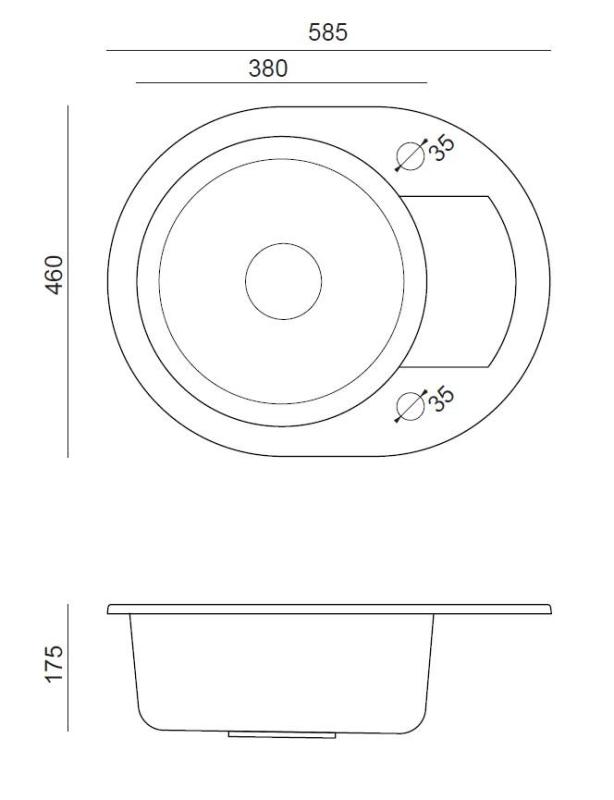Quadri London Beige Homok Gránit Kerek Mosogató Csepegtetős Részleggel és Rozsdamentes Acél Dugóval 585x460mm Megfordítható - 1208969495