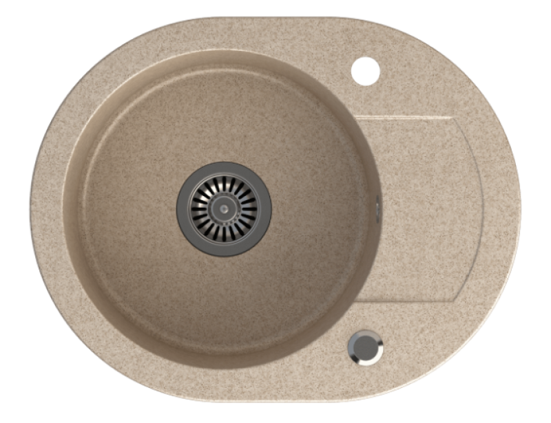 Quadri London Beige Homok Gránit Kerek Mosogató Csepegtetős Részleggel és Rozsdamentes Acél Dugóval 585x460mm Megfordítható - 1208969495