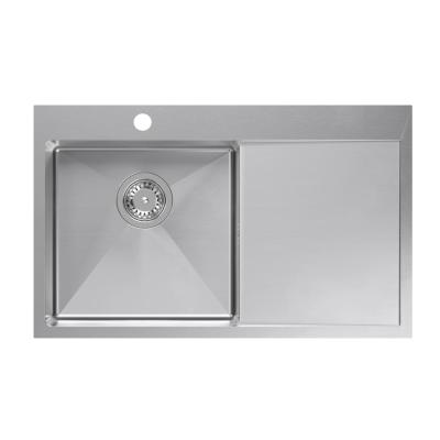 Aquadesign Clara Rozsdamentes Acél Mosogató Bal Oldali Medencével 78x48cm Felületi vagy Süllyesztett Beépítésel Csepegtetővel, Csaptelephellyel és Rozsdamentes Acél Dugóval - 1208969497