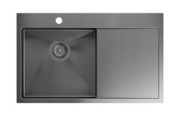 Aquadesign Clara Mosogató Gun metal 78x48cm Ráépíthető vagy Síkba építhető Csepegtetővel, Csaptelep hellyel és Gun metal Dugóval - 1208969498
