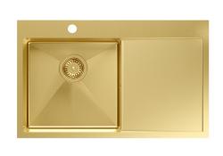 Aquadesign Clara Mosogató Arany 78x48cm Felépíthető vagy Síkbaépíthető Csepegtetővel, Csaptelephellyel és Arany Dugóval - 1208969499