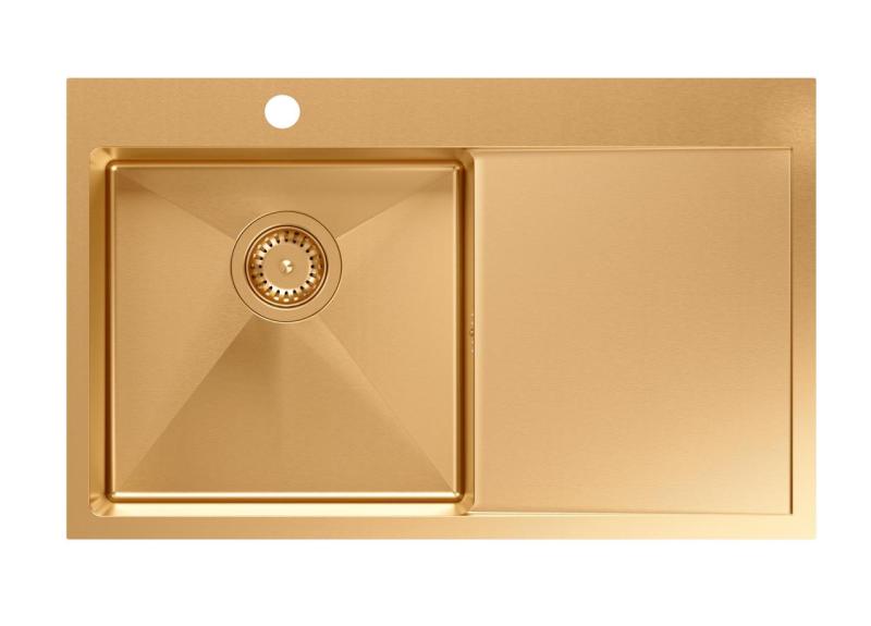 Aquadesign Clara Mosogató Réz 78x48cm Felépítmény vagy Síkba építhető Csepegtetőállvánnyal, Csaptelephellyel és Réz Dugóval - 1208969500