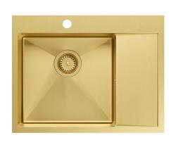 Aquadesign Clara Mosogató Arany 62x48cm Fedett vagy Síkba épített csepegtető tálcával, csaptelep hellyel és arany dugóval - 1208969502