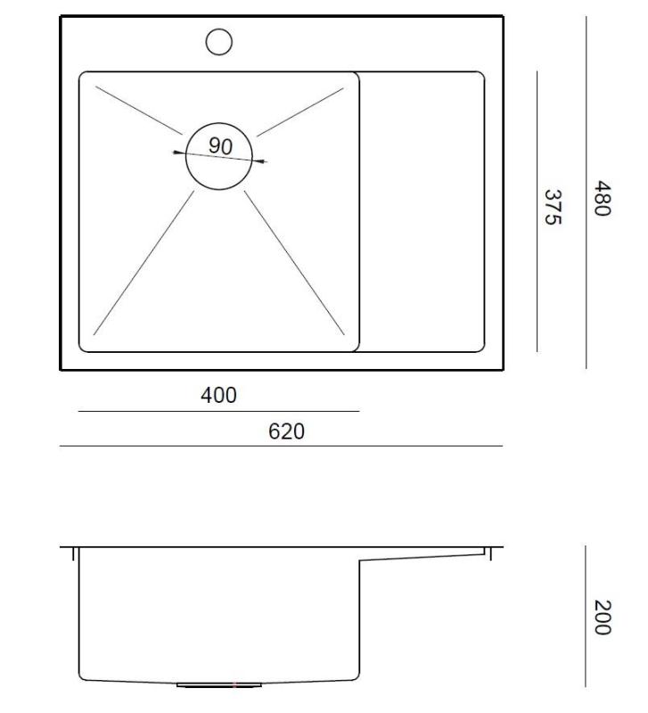 Aquadesign Clara Mosogató Medence Réz 62x48cm Felépítmény vagy Süllyesztett Beépítés Csepegtetőtálcával, Csaptelep Hellyel és Réz Dugóval - 1208969503