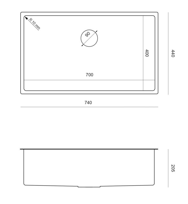 Aquadesign Zara mosogató arany 74x44 cm alulról, síkba építhető és felülről szerelhető arany dugóval - 1208969509