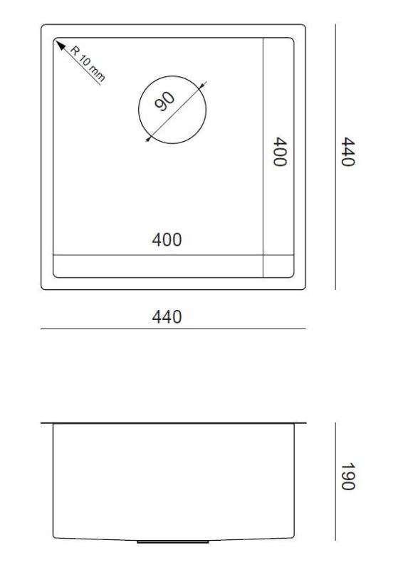 Aquadesign Zara Mosogató Réz 44x44cm Beépíthető, Laposan Beépíthető és Felépíthető Réz Dugóval - 1208969515