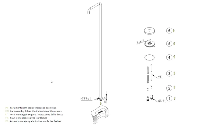 Waterevolution Flow medence zuhany zuhanyoszlop csak hideg víz pisztolymetál kefélt T145GME
