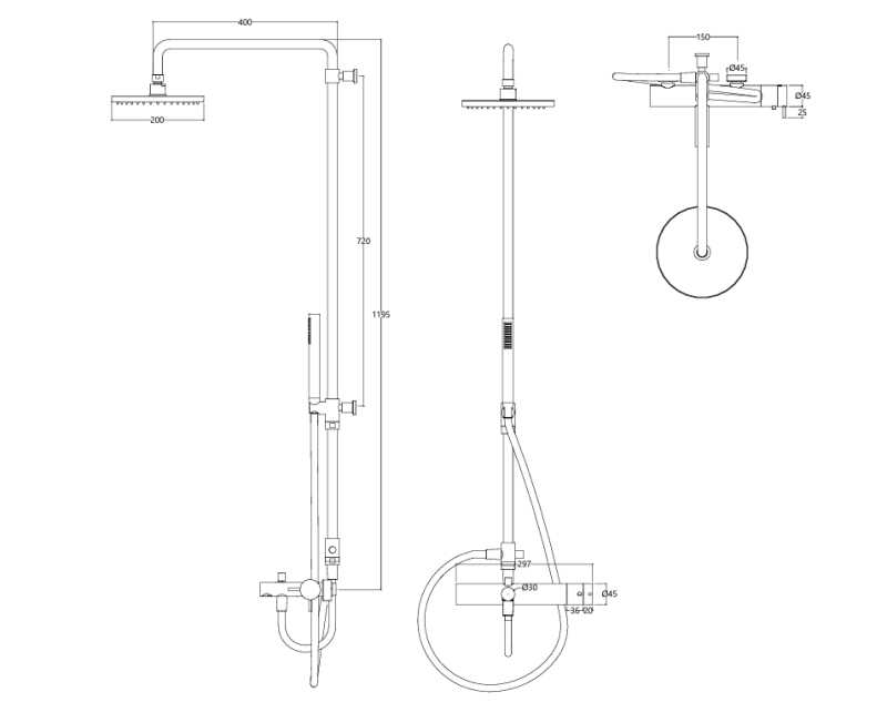 Waterevolution Flow thermostatisch drie-weg douchemengkraan met hoofddouche 250mm en ronde handdouche koper T131TNR25CPE
