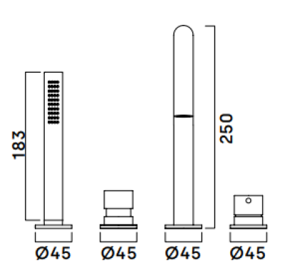 Waterevolution Flow 4-gats badkraan voor badrandmontage zwart H T138HPR