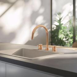 Waterevolution Flow 3-lyukú konyhai keverőcsap forgatható kifolyóval és szűrt víz csatlakozással réz T152UCPE